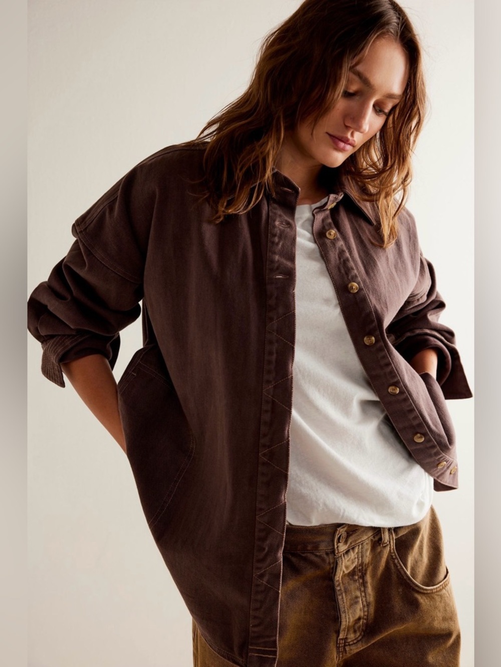Free People Silverado Shirt in Coconut Shell